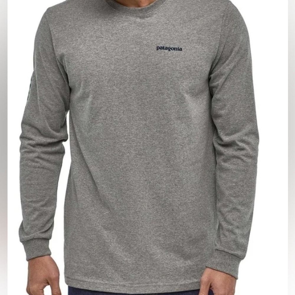 Patagonia 2XL Gray Long Sleeve Shirt With Sleeve Spelllout Graphic